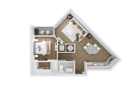 Floor plan for 1 bed, 1 bath, 740 sqft